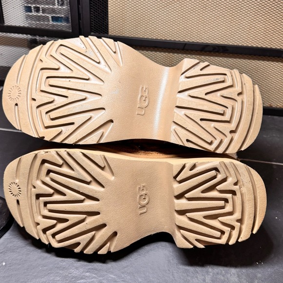 UGG Platform Classic New Heights Boots Womens Tan Suede Shearling Lined Size 9 - Picture 3 of 10
